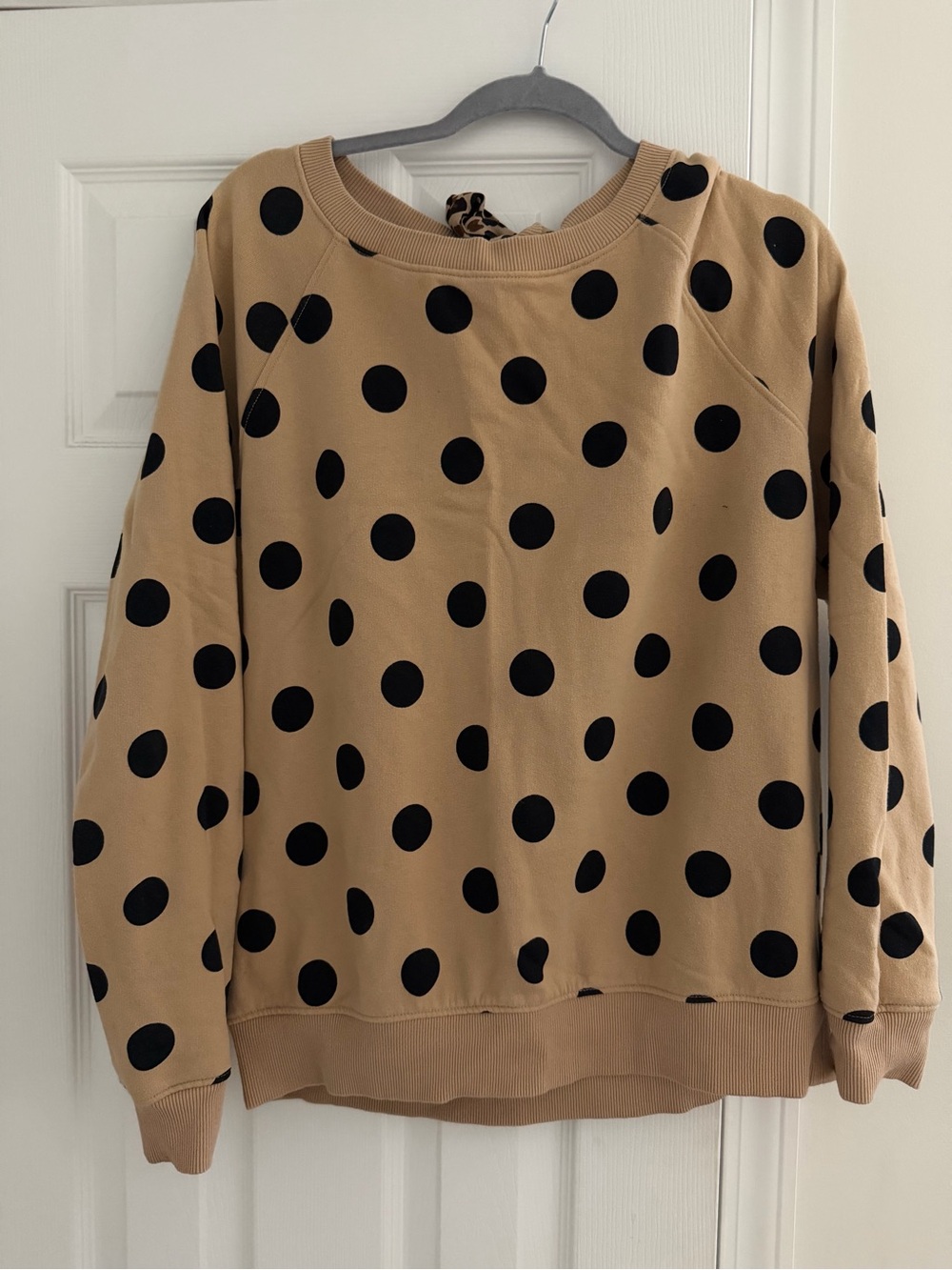 crown & ivy Tan Polka Dot Sweatshirt with Black Dots